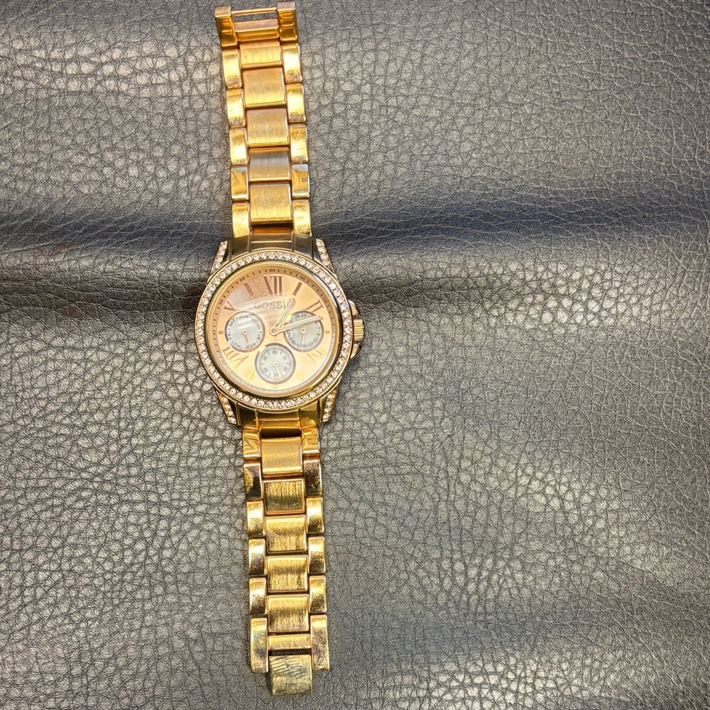 Gold-Tone Watch with Crystal Details